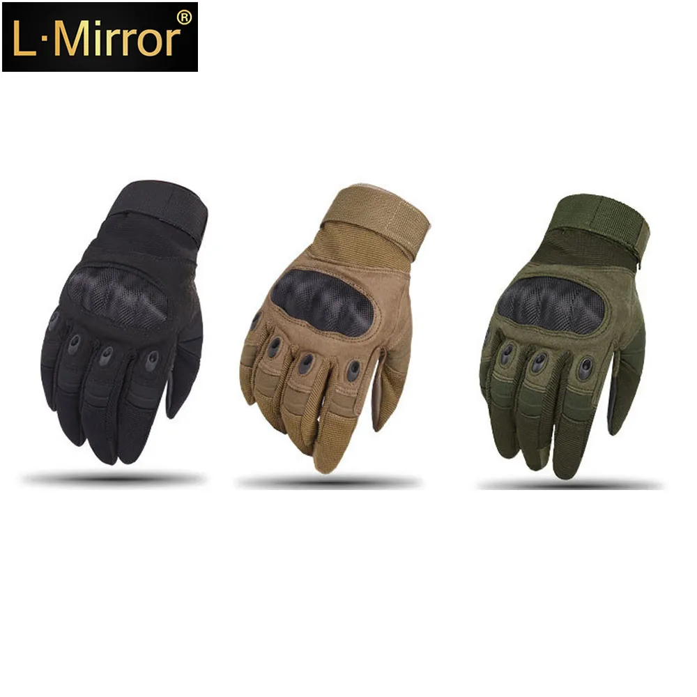 

L.Mirror 1Pair Touch Screen Leather Motorcycle Non-Slip Hard Knuckle Full Finger Gloves Protective Gear Military Racing Motocr