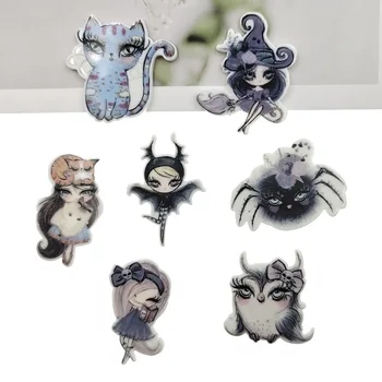 

New Halloween Acrylic Patch Halloween Little Witch Spider Owl Accessories DIY Scrapbooking Embellishments For Hair Bow Centers