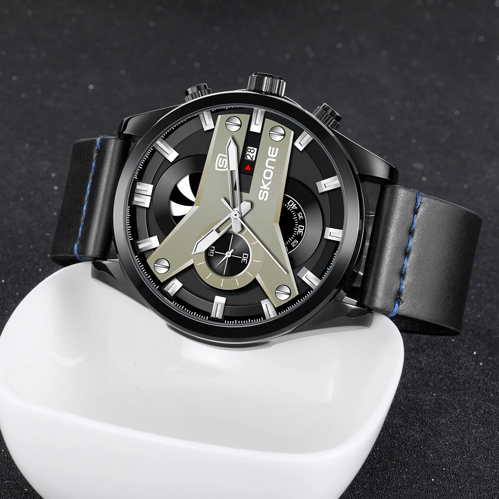 

Men's Watch 30m Waterproof High-end PU Belt Men's Watches Large Dial Multi-function Running Seconds Calendar Sports Men's Watch