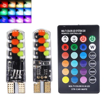 

2pcs Remote Control Car Interior RGB 12 LED Reading Light T10 W5W COB Auto Accessories Strobe Lights Atmosphere Lamp