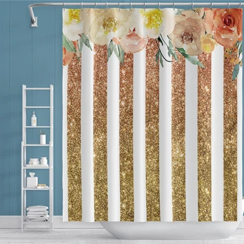 

Laeacco Flowers Printed Fashion Art Shower Curtain Bathroom Waterproof Polyester Bath Screen Bohemian Bathroom Decor Large Size