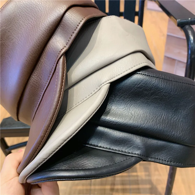 01906-yuchun904127806 fashion street faux leather soft pu solid VISORS cap men women baseball hat