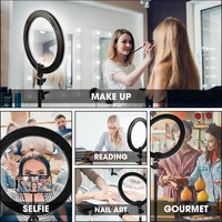 Ściemniana obręcz światła Selfie LED okrągłe lampy USB z uchwytem telefonu 1.6M stojak trójnóg dla Tiktok lampa wideo makijaż fotografia zestaw 6