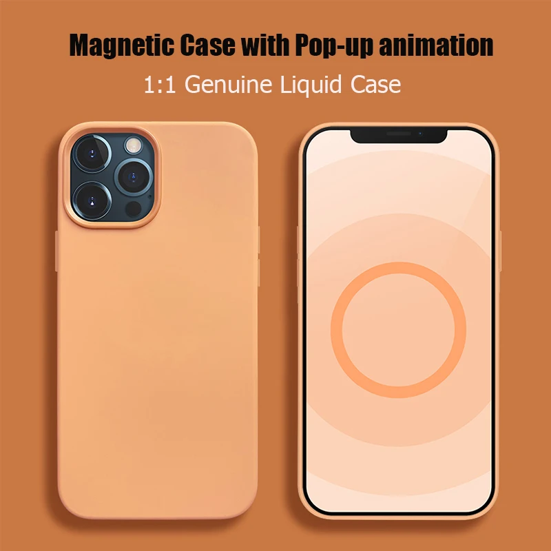 

Оригинальный силиконовый чехол с жидкостью для iPhone 12 Pro Max, беспроводная Магнитная Зарядка, силиконовый чехол для iPhone 12 mini с выдвижной анимацией