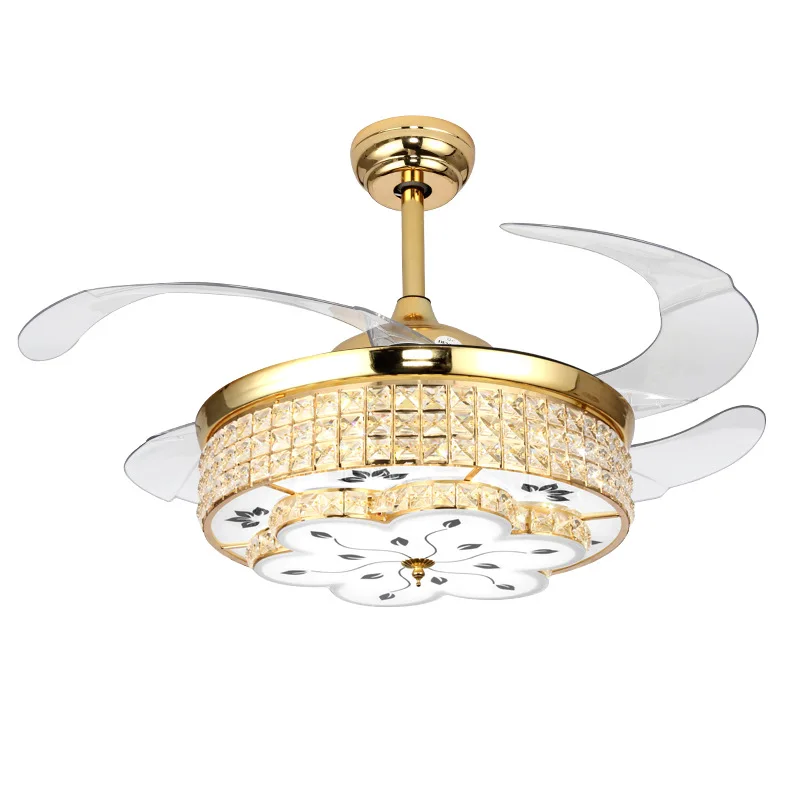 Crystal Ceiling Fan With Light Luxury Fans Lamp Gold Silver Color 36 42
