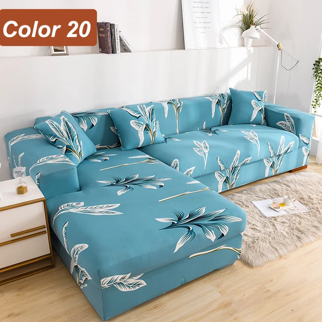 L-Shaped Sofa Cover Corner Sofa Slipcovers Elastic Chaise Cover 1/2/3/4 Seater Stretch Sectional Couch Armchair Cover Protector Color 20