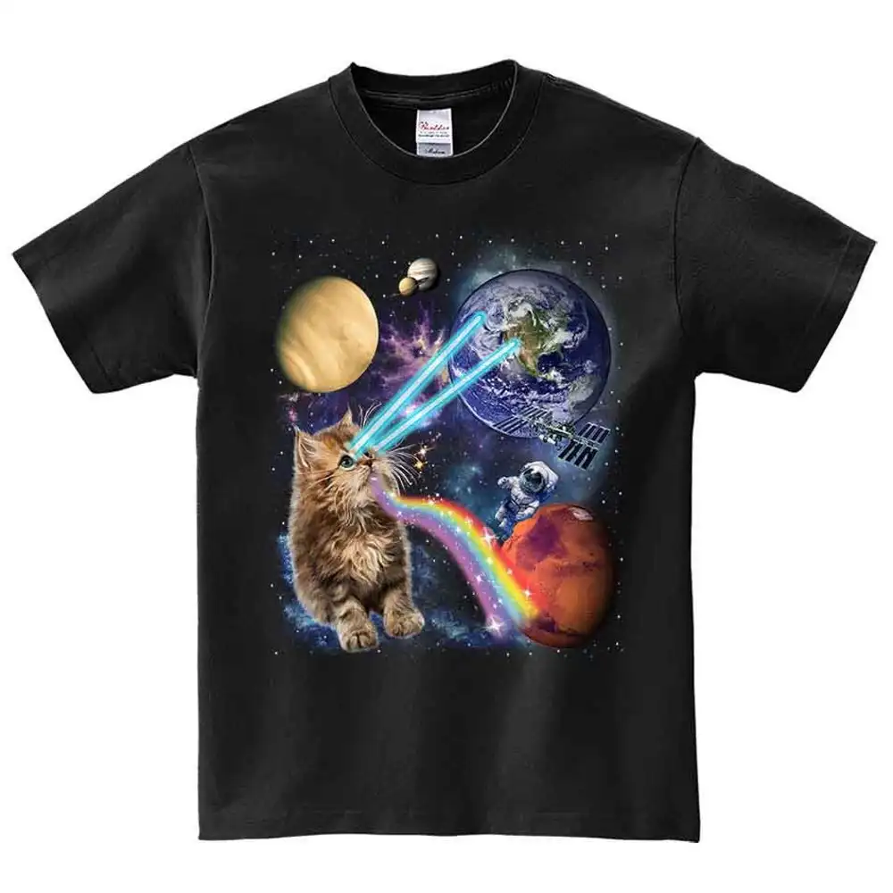 Футболка с рисунком пушистого котенка лазерной радуги космоса галактики кота