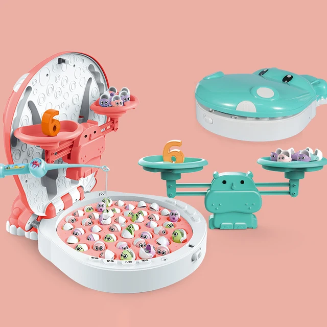 4 In 1 Fishing Game Outdoor Toys With Balance Magnetic Fishing Toy Hippo Storage Box Play Sweet Music Early Eduction Toys Gift 1