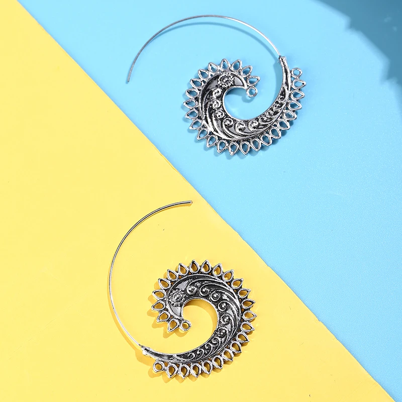 Богемные спиральные круглые серьги-кольца, Oorbellen, Shellhard, панк, металлические серьги для женщин, модные этнические серьги-капли, ювелирное изделие