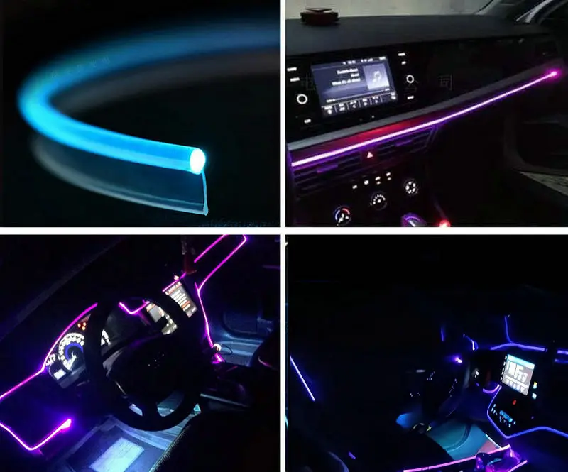 5M Dia.3mm Clear T-type Invisible Skirt Side Glow Fiber Optic Cable Car Interior Pickup light DIY w/Side ribbon PMMA Mount RGB