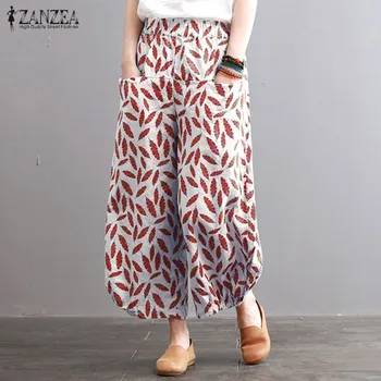 

2020 ZANZEA Wide Leg Pants Women's Casual PantalonElastic Waist Trousers Female Harem Pant Chic Floral Long Pantalon Plus Size