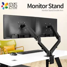 BEISHI-soporte de montaje de doble Monitor para escritorio, soporte de escritorio de dos brazos para pantallas LCD de 13 a 27 pulgadas, rotación y inclinación ajustable