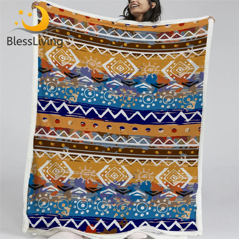 Blesslife Boho Полосатое плюшевое покрывало богемное оранжевое коричневое шерпа