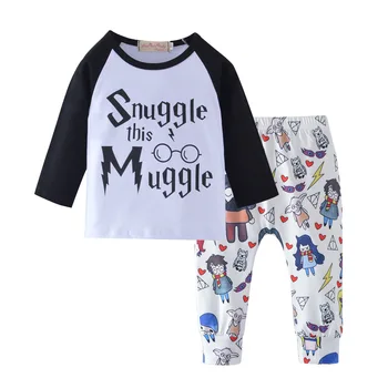 

Newborn Infant Toddle Baby Boys girls clothes Letter T-shirt +Cartoon Pants 2 Pieces Children Bebes Kids Clothing Outfits