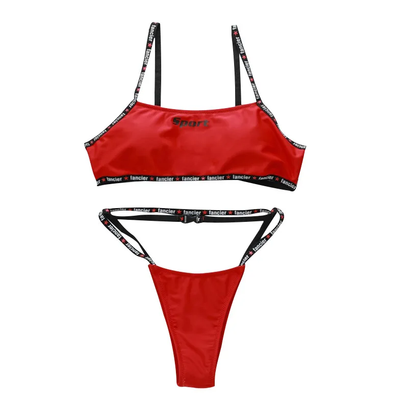 Bikini2019 Fission Sexy Bandage T-shaped Bikini Swimwear Two Piece Set