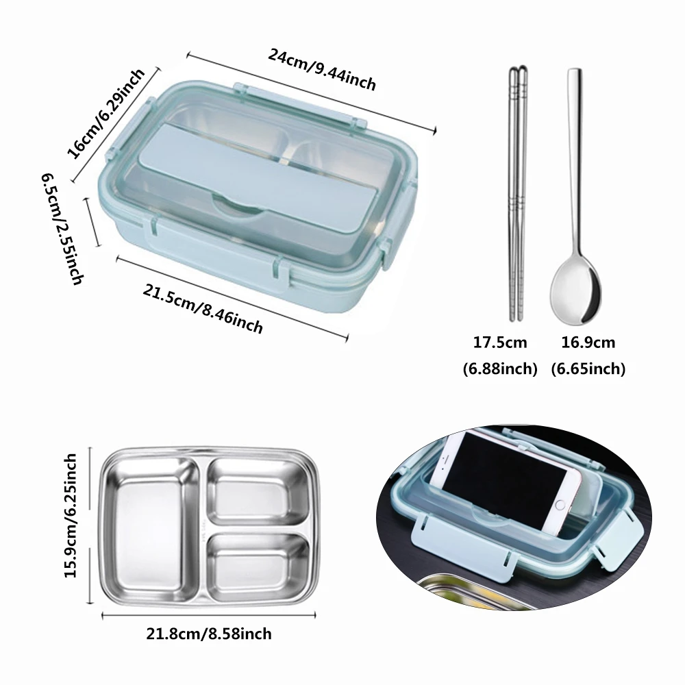 Контейнер для обедов из нержавеющей стали, коробка для закусок Bento, Студенческая изоляция для взрослых, герметичный контейнер для хранения еды с палочками для еды, ложка