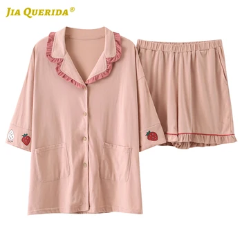 

Soft New Loungewear Woman Pajamas Set Casual Style Fashion Style Pjs Woman Clothes Summer Pink Turn Down Collar Front Pocket