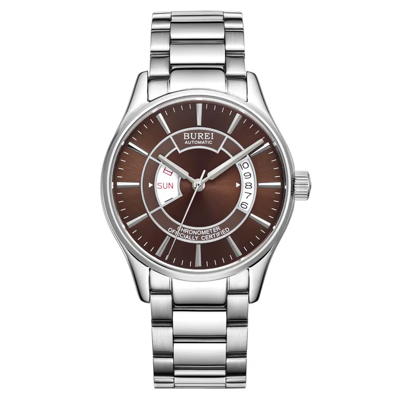 

BUREI 5007 Switzerland watches men luxury chronometer officially certified MIYOTA automatic self-wind brown stainless steel