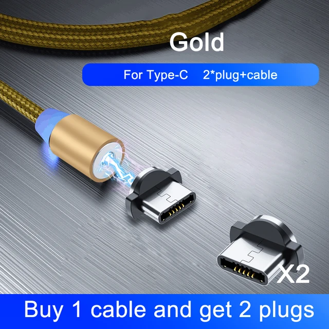 OKZ 2M Magnetic Cable Micro USB Type C Charger For Android Phones Fast Charging Magnet Charge Cord For iPhone 12 11 Pro XS Max For Type C Gold