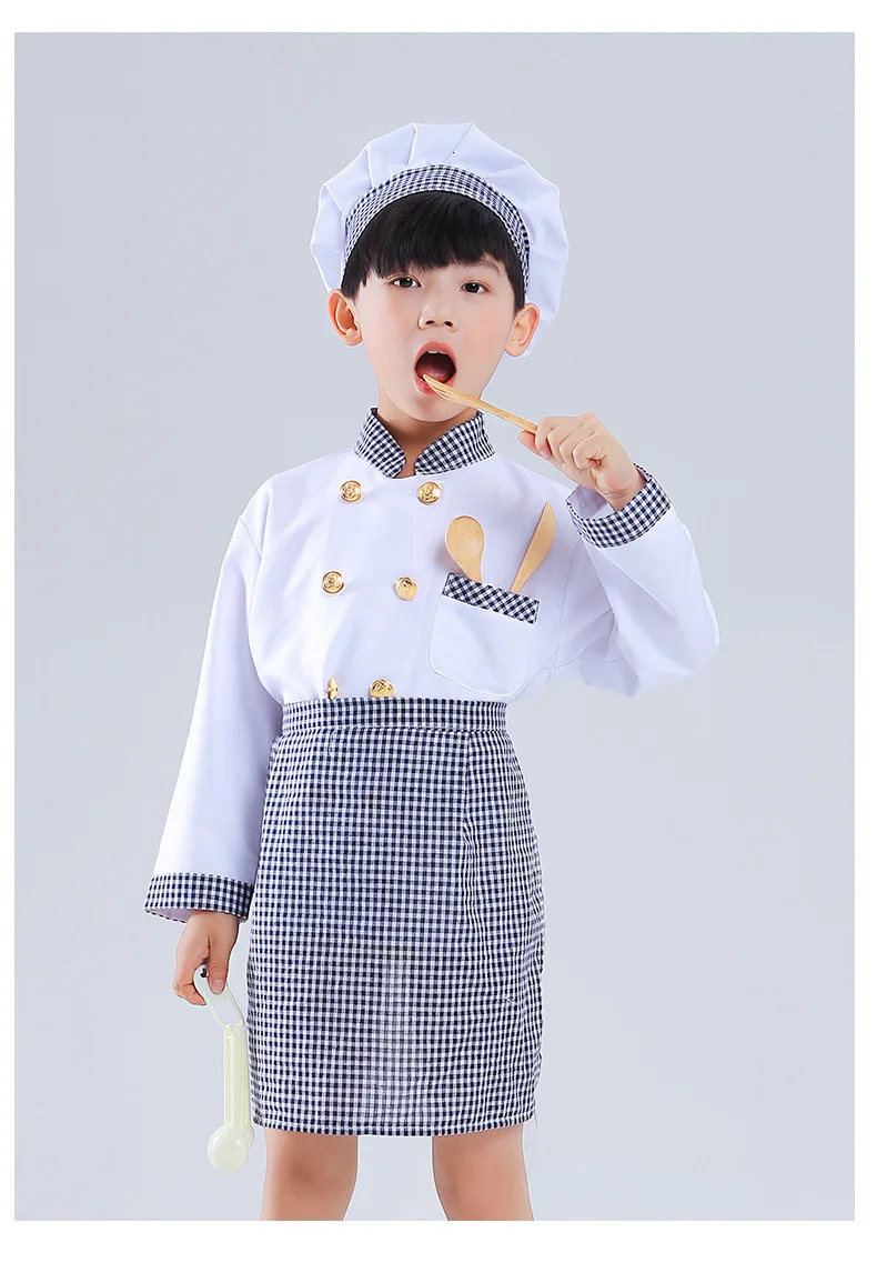 Halloween Cosplay Boys Kid Clothes Chef Uniform Matching Chef Hat Kitchen Toys 6T-10T Carnival Role Play Girl Prom Gown Costume