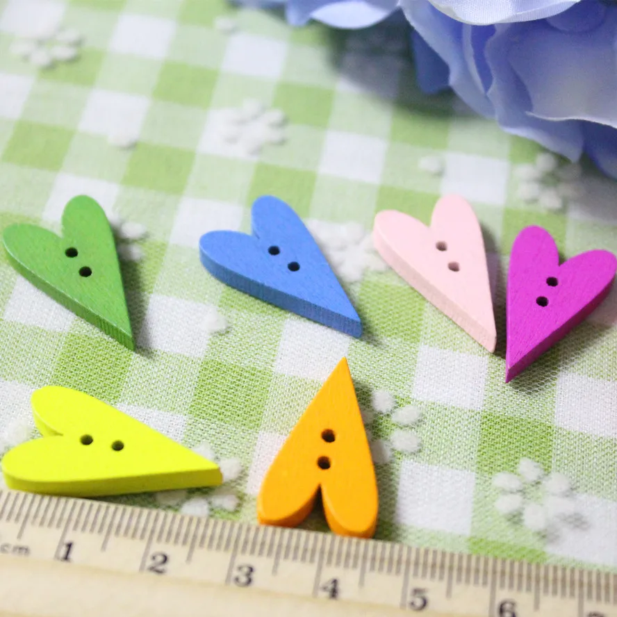 100pcs  15x25mm Wood Mixed Heart 2 Holes Buttons Embellishments For Cardmaking Scrapbooking DIY Crafts Sewing Accessories 3