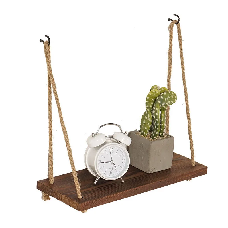 

2Pcs Hanging Rope Shelf Decorative Flower Pot Storage Rack Wall Ornament Floating Shelf For Home Office Storage