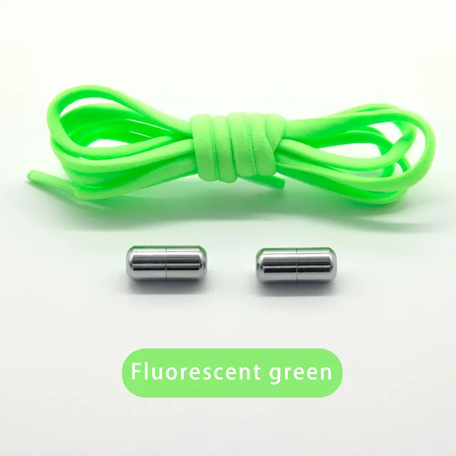 Elastic No Tie Shoelaces Semicircle Shoe Laces For Kids and Adult Shoelace for Sneakers Quick Lazy Metal Lock Laces Shoe Strings Fluorescent green