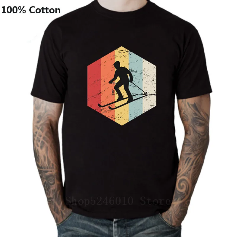 Retro 70s Winter Sports Ski Icon T-Shirt Cool Snowboard Tshirt Men Fashion Mountain Skiing Short Sleeve Tee Shirt Adventure Tops | Мужская