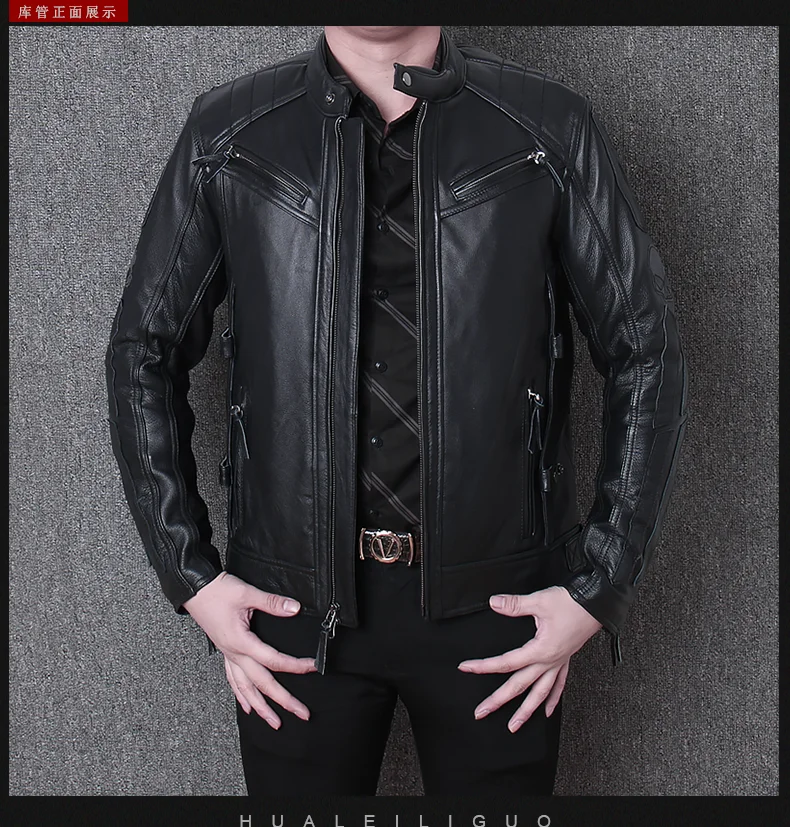 Мужские Куртки из натуральной кожи мотоциклетные куртки из воловьей кожи черное Толстое Зимнее пальто для мужчин
