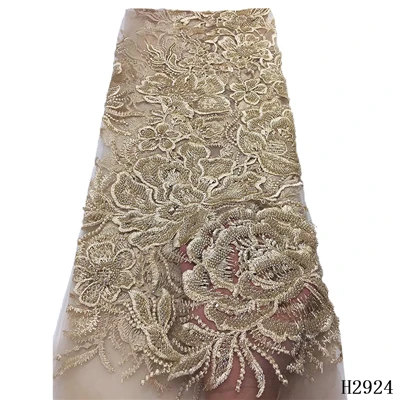 HFX Luxury Sequin Embroidery French Mesh Lace Latest African Laces Handmade Beaded Onion Dress Tulle Net Lace Fabric H2924 - Цвет: as picture