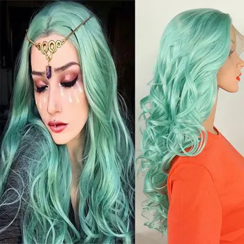 

Bombshell Light Blue 13*3 Synthetic Lace Front Mesh Wavy Wig Non-glue Heat Resistant Fiber Suitable for Women's Role Playing Wig