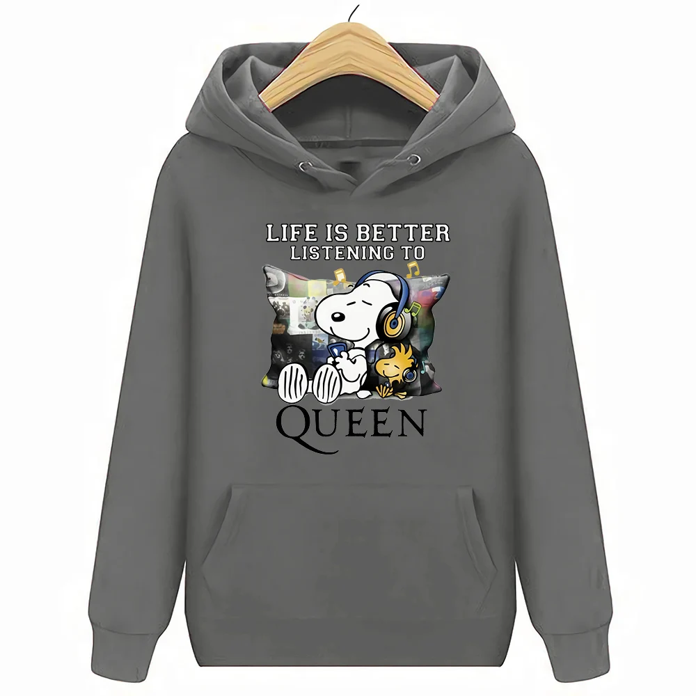 

Snoopy2 And Woodstock Life Is Better Listening Queen Band Hoodies Sweatshirts 2019 Men White