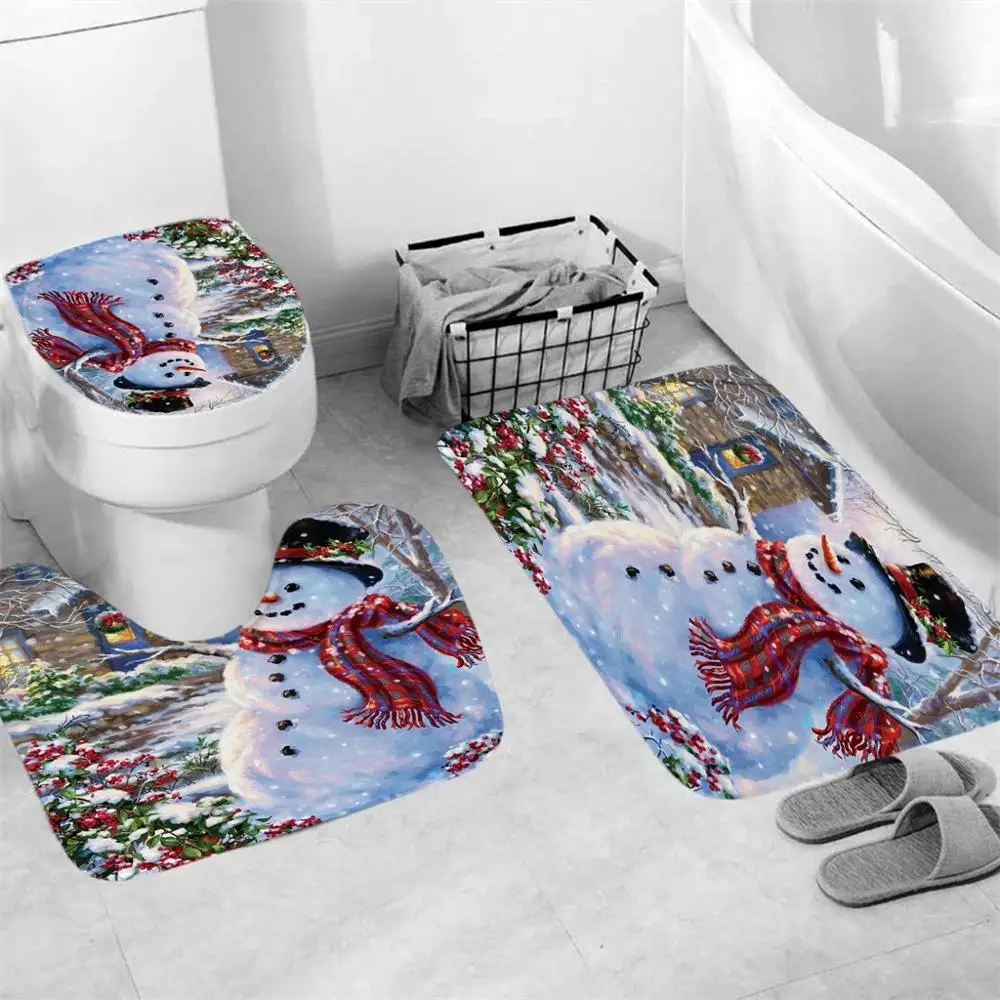 3Pcs Christmas Decorations for Home Bathroom Toilet Seat Cover Rug Natal Christmas Ornaments Santa Claus New Year Decor navidad