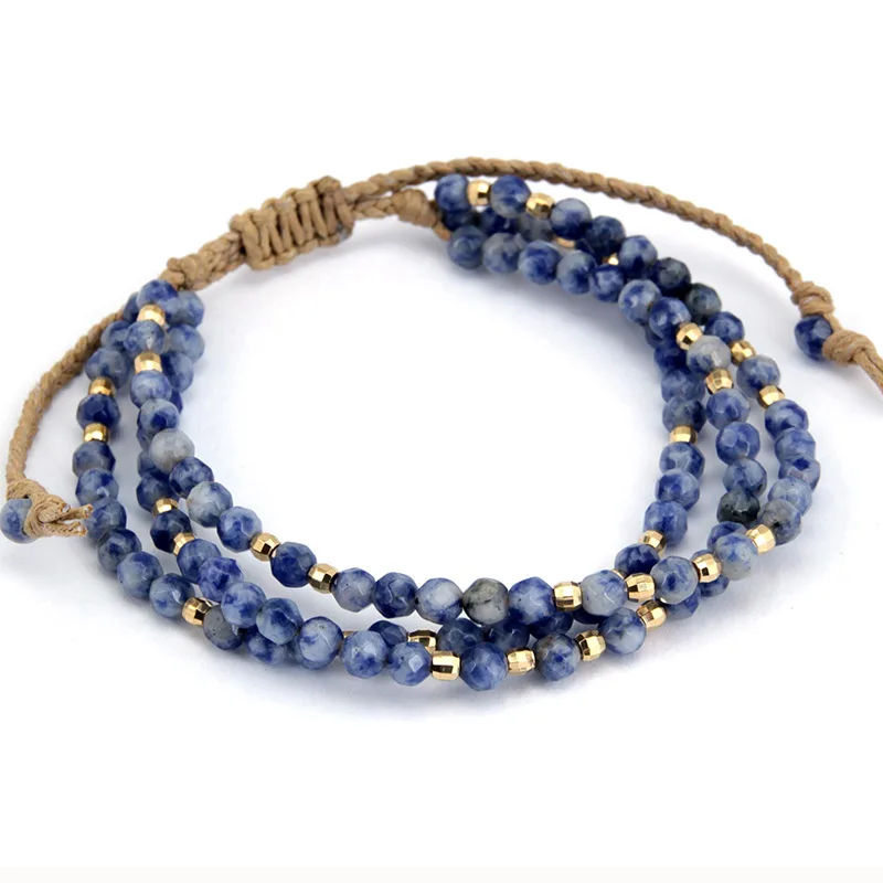 Unique Natural Brazilian Sodalite Gold Beads Stackable Bracelet Natural Stone Strand Bracelet Women Beaded Bracelets - Image 2