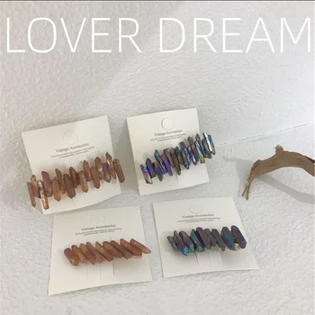 Günstige 2020 Korean Hair Clips For Women Barrettes With Natural Colored Geometric Stones Hairpins Spring Clip Hair Accesorios Jewelry