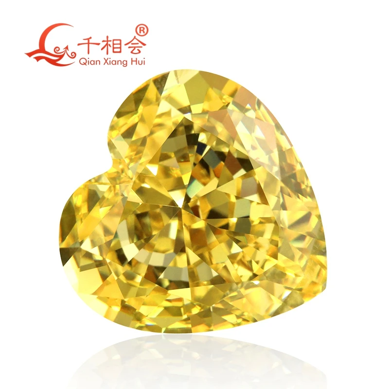 

yellow color heart shape brilliant crushed ice cut cubic zirconia loose stone cz stone