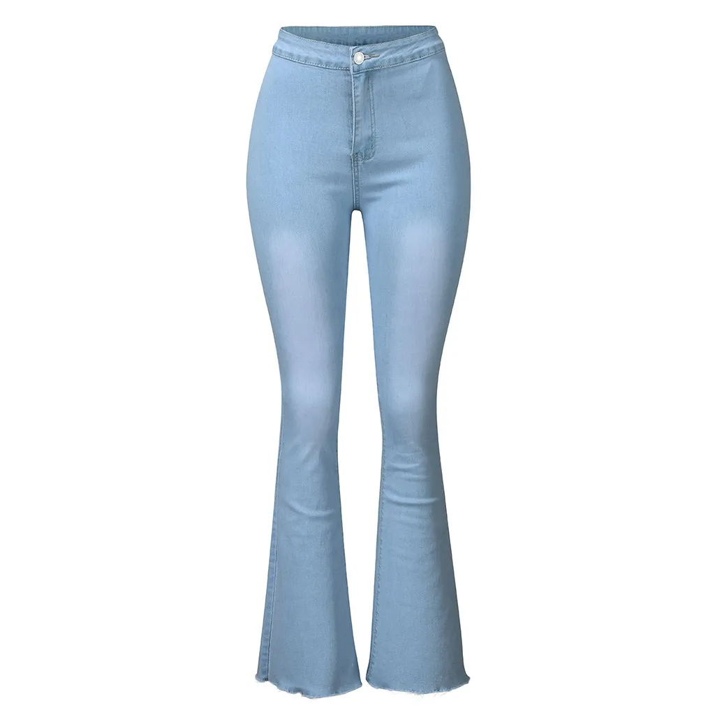 Синие расклешенные джинсы с высокой талией, Джинсы бойфренда с расклешенным низом, обтягивающие женские джинсы, женские винтажные джинсы с широкими штанинами размера плюс 2xl#3 - Цвет: Синий