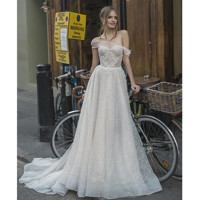 

Verngo A line Wedding Dress Boho 2020 Weeding Dresses Elegant Backless Wedding Gowns Off The Shoulder Bride Dress