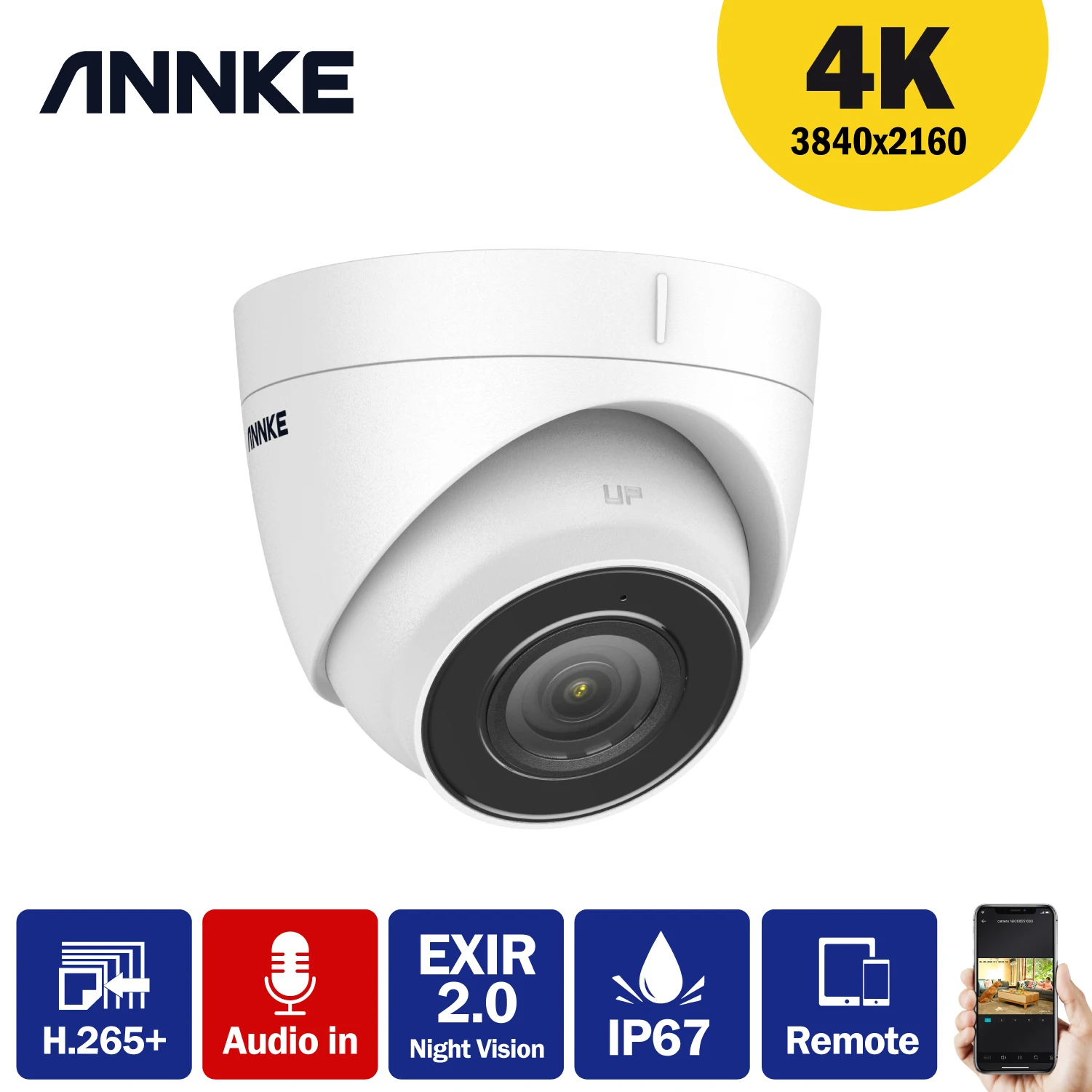 ANNKE 1PC Ultra HD 8MP POE Camera 4K Outdoor Indoor Weatherproof Security Network Dome EXIR Night Vision Email Alert CCTV Camera