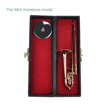 

TSAI Mini Trombone With Stand Base Musical Instruments Fine Goldplated Craft Miniature Trombone Home Decoration Ornament New