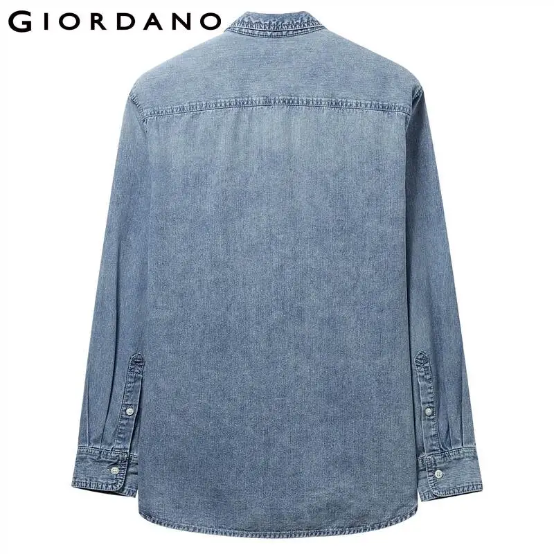 Giordano приталенная Мужская рубашка из джинсовой ткани с длинными рукавами Camisa Masculina, на пуговицах спереди, с отложным воротником, Chemise Homme 01049890