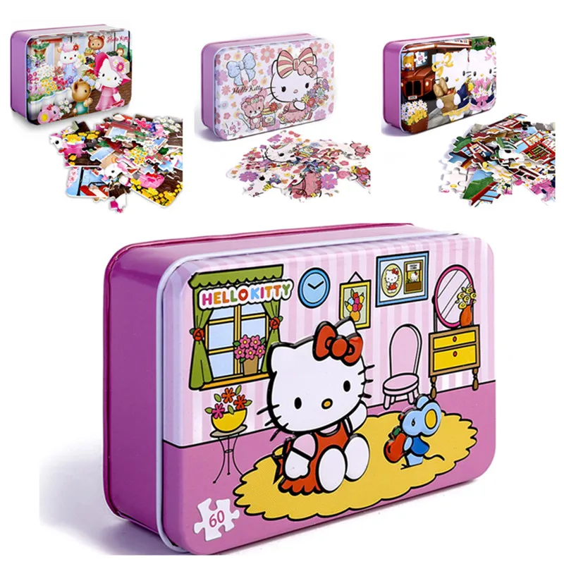 Пазлы Hello Kitty 60 шт. блестящая деревянная головоломка для детей Обучающие