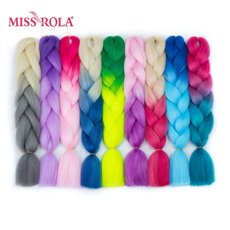 Miss Rola-extensiones de cabello trenzado sintético, 24 Jumbo pulgadas, 1 tono, 100g, fibra de alta temperatura, cabello trenzado de ganchillo, 29 colores