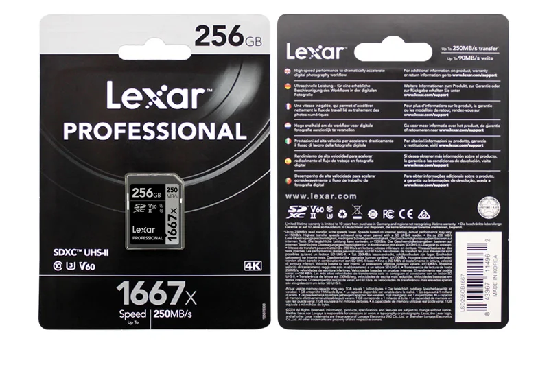 Lexar карта памяти 1667x SD Card 64 Гб 128 C10 256 ГБ V60 250 МБ/с. SDXC/SDHC U3 UHS-II класс 10 для 3D 4K видео Камера