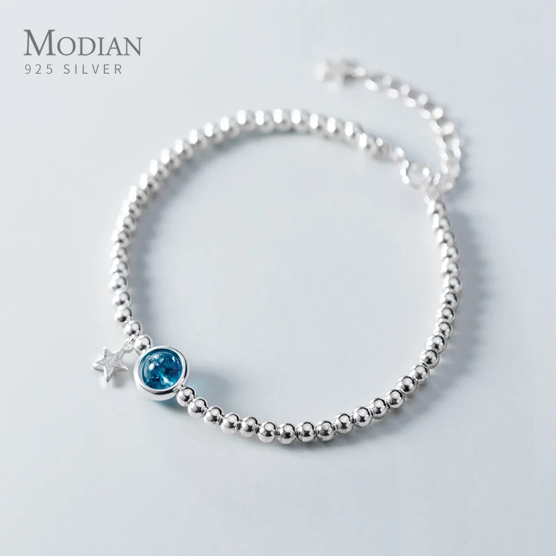

Modian Fashion 925 Sterling Silver Classic Crystal Little Ball Star Strand Bracelet for Women Adjustable Bangle Fine Jewelry
