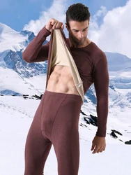 FAKUNYN Winter Thermal Underwear Men Solid 2 PCS Thick Warm Tops+Trousers Male Underwear Set Pajamas Man Plus Size 4XL