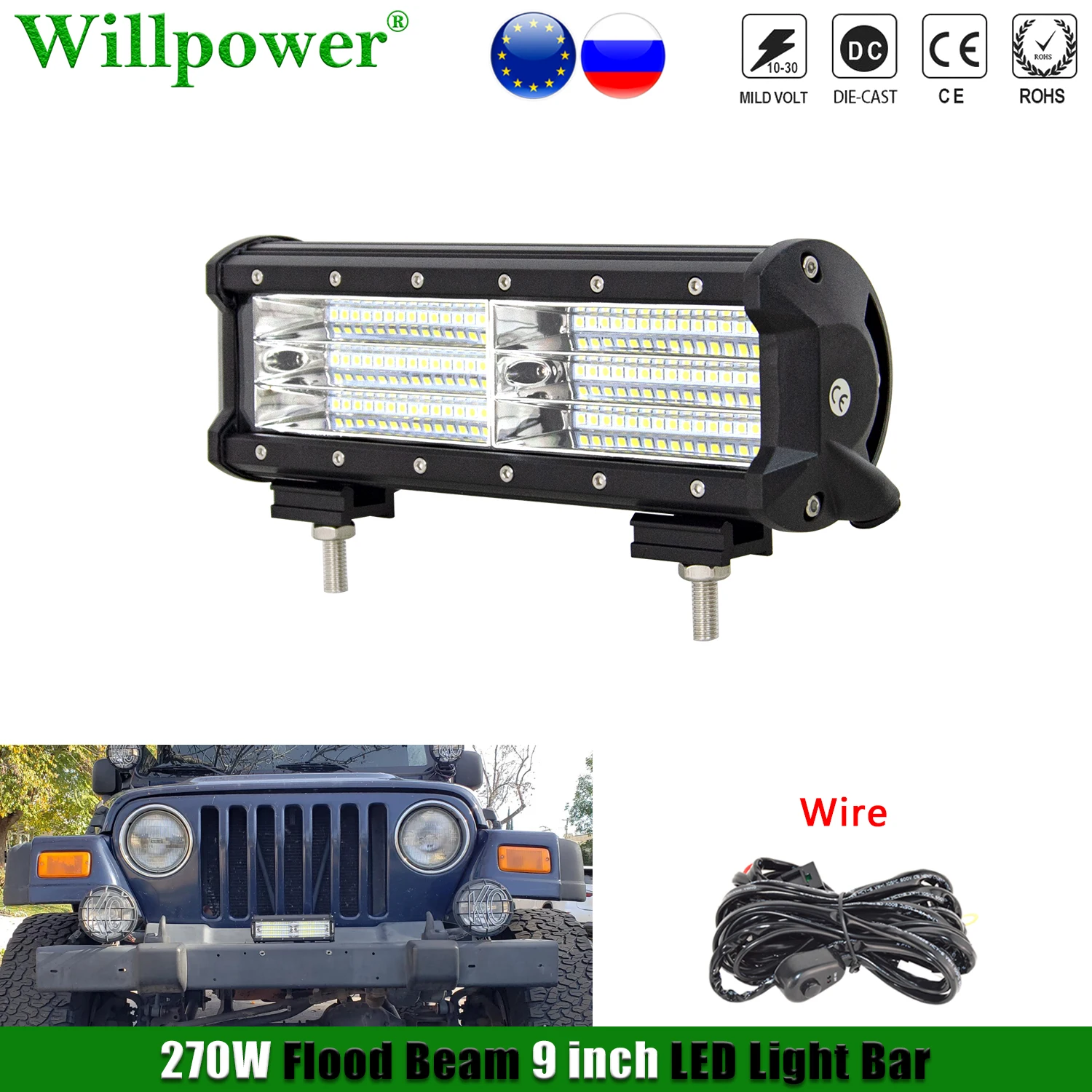 

Offroad Car 9" Triple Row LED Light Bar Flood LED Work Light Forklift Tractor Boat 4x4 Truck SUV ATV UTV Driving Lamp