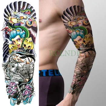 

Waterproof Temporary Tattoo Sticker skull head prajna flower fake tatto body art large size flash tatoo sleeve for girl women