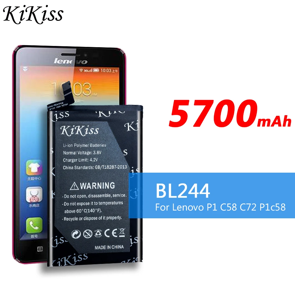 BL244 High Capacity Mobile Phone Battery 5700mAh For Lenovo Vibe P1 P1A42 P1C58 P1C72 Free Tool Kit Track Code | Мобильные телефоны