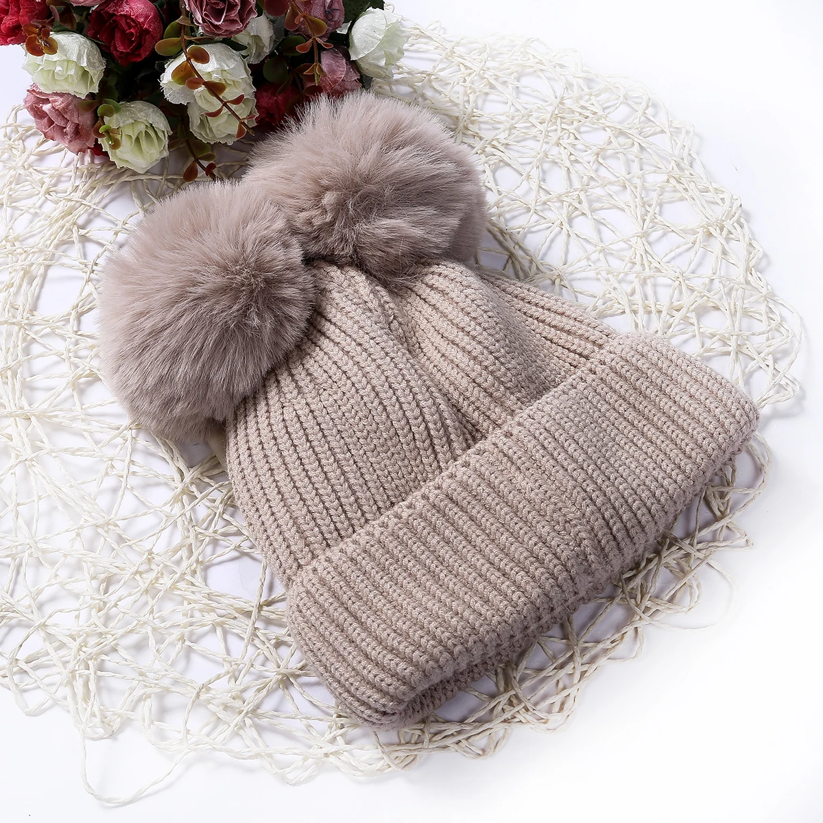 

Winter Baby Girl's Warm Knitted Hat Khicker Fall Children Newborn Beanie Cap Bonnet Casquette Kids Baby Stuff Double Pompom Hat